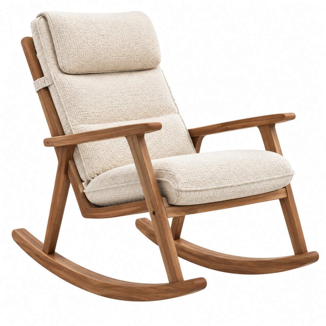 Mecedora 100 x 68 x 98 cm de madera y tejido bouclé crema - estilo nórdico para interior