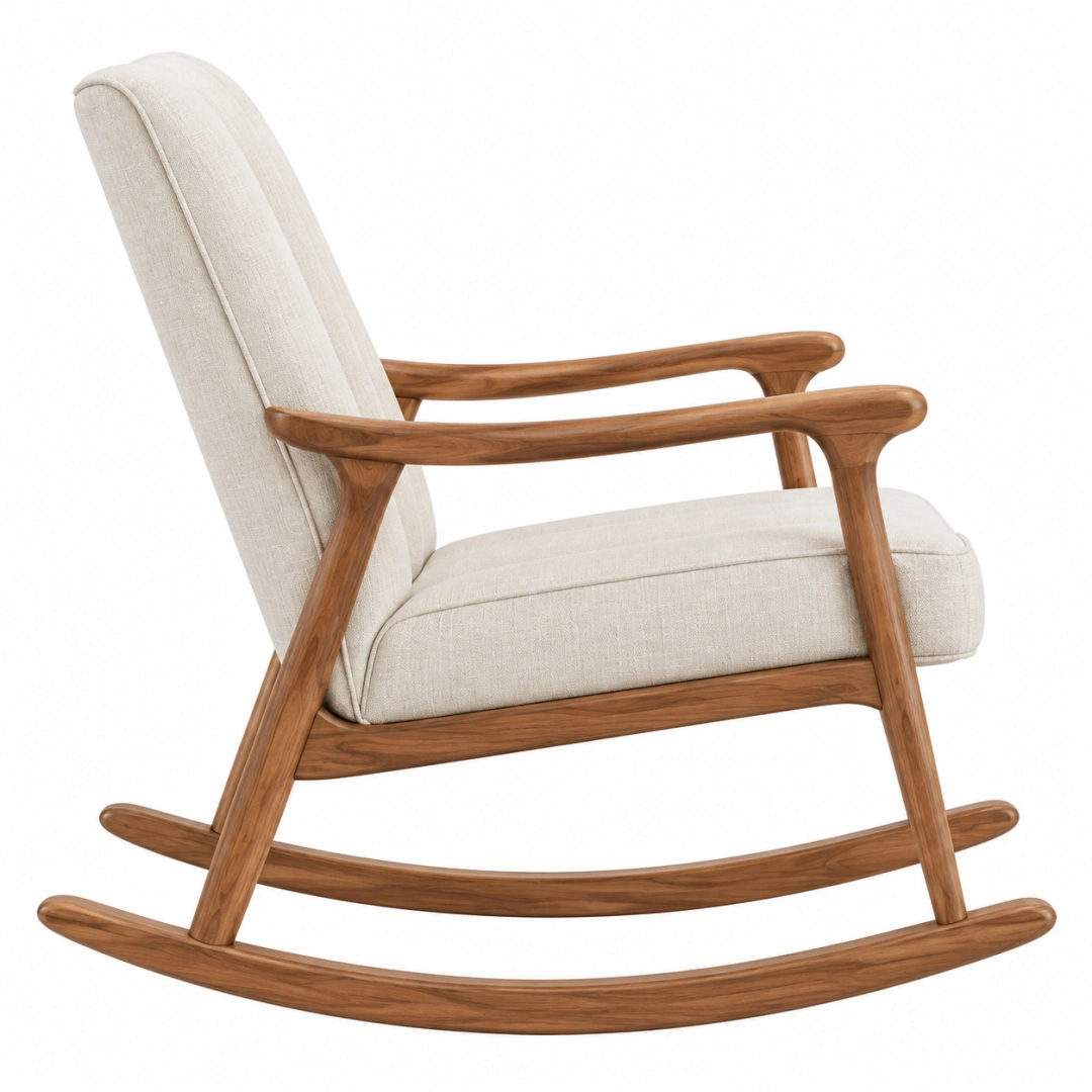 Silla mecedora 95 x 70 x 105 cm de madera y tela beige con balancines