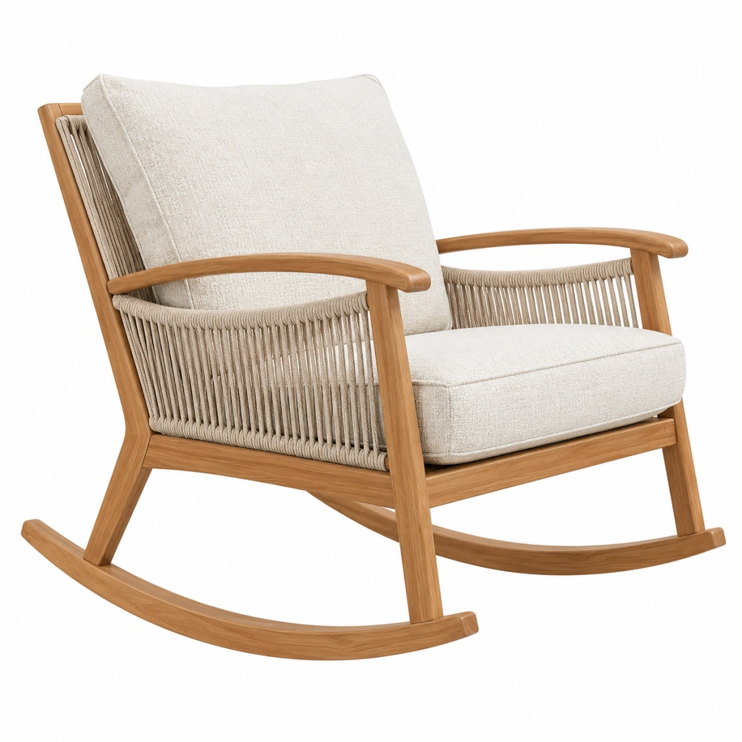Silla mecedora 70 x 90 x 95 cm de madera y cuerda beige para interior estilo natural