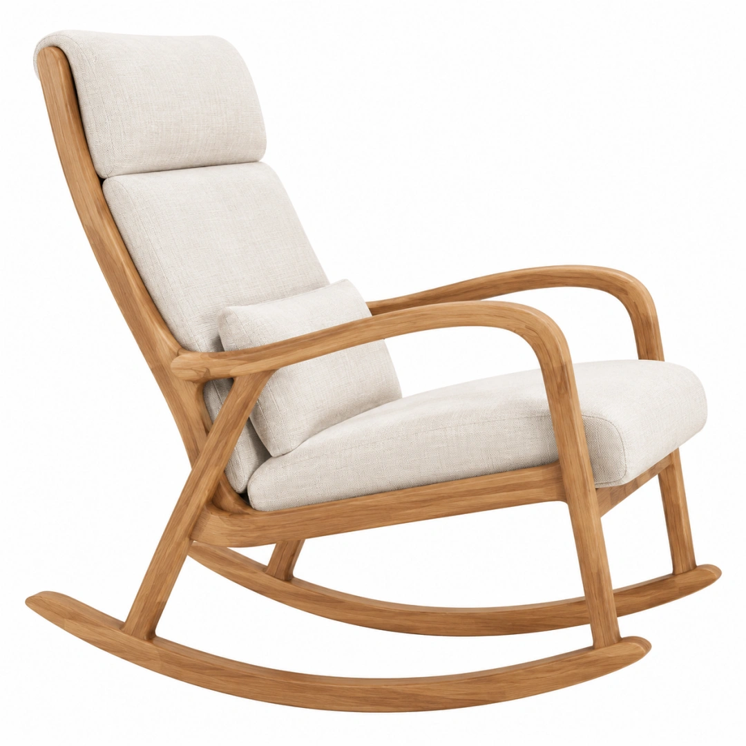 Silla mecedora 100 x 68 x 105 cm de madera y tela beige estilo nórdico