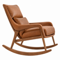 Sillón mecedora 75 x 100 x 105 cm de cuero marrón con estructura de madera estilo moderno