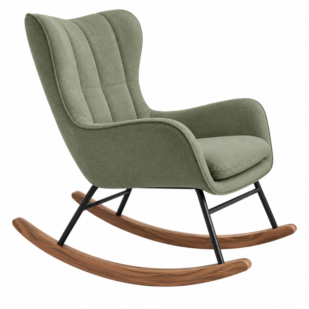 Mecedora 76 x 92 x 102 cm tapizada verde con madera y metal - estilo moderno