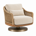 Sillón giratorio 85 x 85 x 82 cm de madera fibra trenzada y metal beige para salón