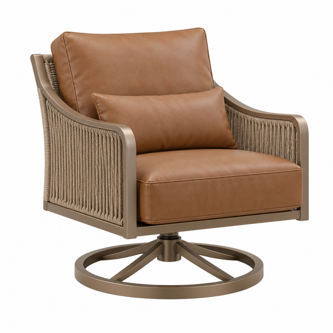 Sillón giratorio 82 x 86 x 88 cm tapizado marrón con estructura metálica de estilo contemporáneo