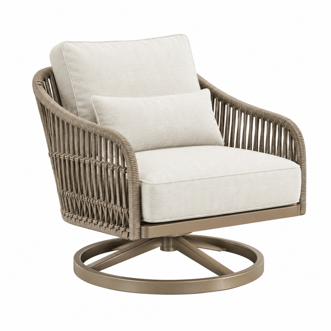 Sillón giratorio 85 x 82 x 86 cm de cuerda trenzada beige para exterior