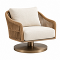 Sillón giratorio 78 x 82 x 84 cm en cuerda trenzada beige con base metálica