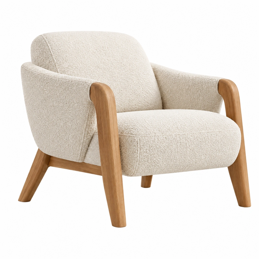 Sillón 76 x 78 x 82 cm de tejido bouclé beige y madera estilo nórdico