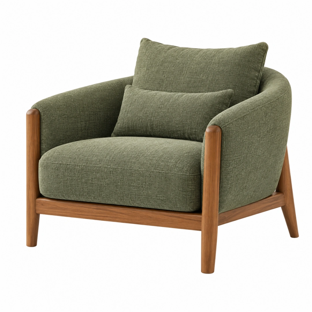 Sillón 85 x 88 x 82 cm tapizado verde con estructura de madera estilo contemporáneo