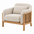 Sillón 82 x 80 x 78 cm tapizado crema con estructura de madera para salón