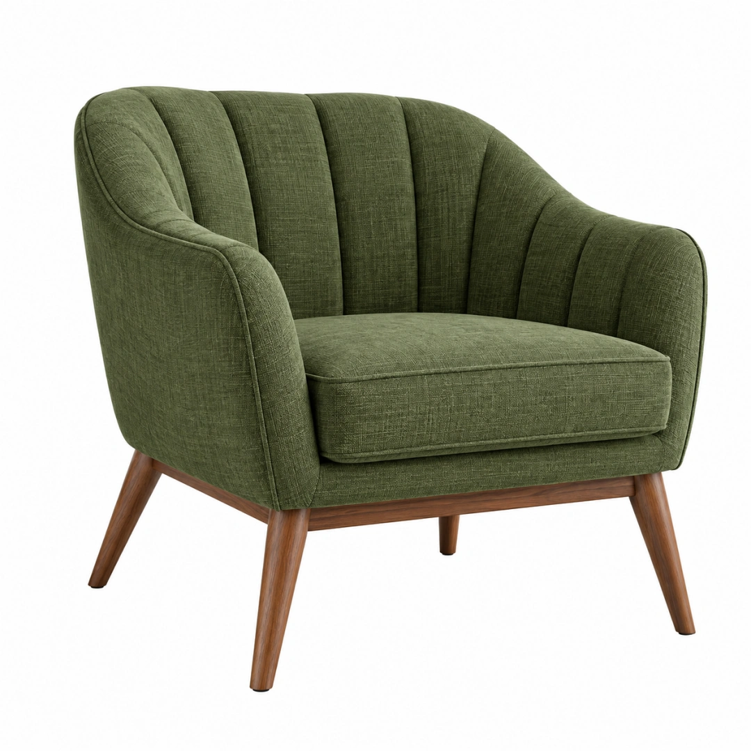 Sillón 78 x 78 x 80 cm de tela verde con patas de madera - estilo moderno