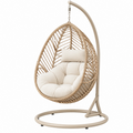 Sillón colgante 105 x 105 x 195 cm de ratán beige con base metálica para interior estilo bohemio