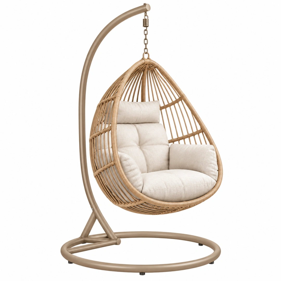 Sillón colgante 105 x 105 x 195 cm de ratán sintético beige con estructura de acero