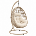 Sillón colgante 105 x 105 x 195 cm de ratán beige con soporte metálico para interior y exterior