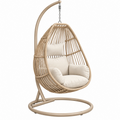 Silla colgante 105 x 105 x 195 cm de ratán beige para jardín con soporte oscilante