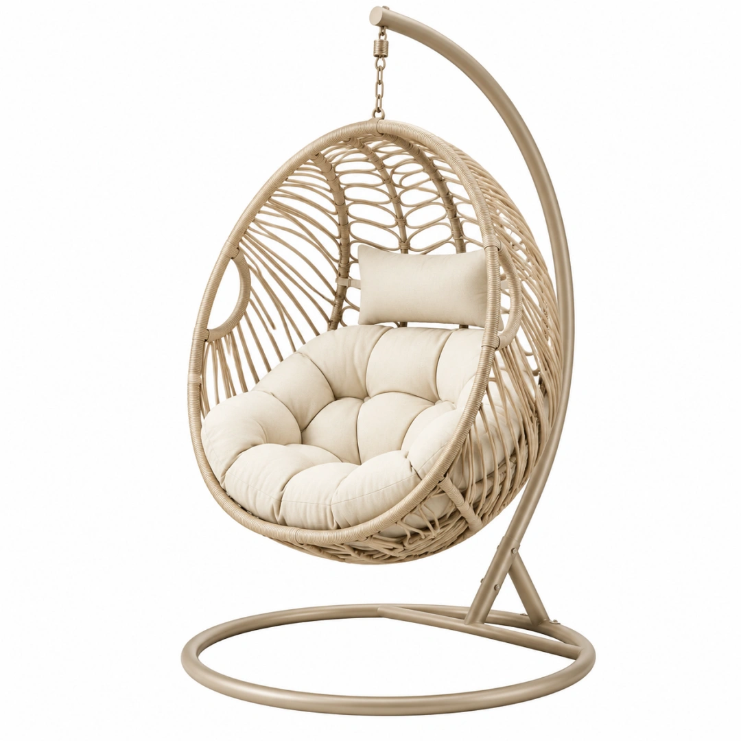 Sillón colgante 105 x 105 x 195 cm de ratán sintético beige con soporte metálico