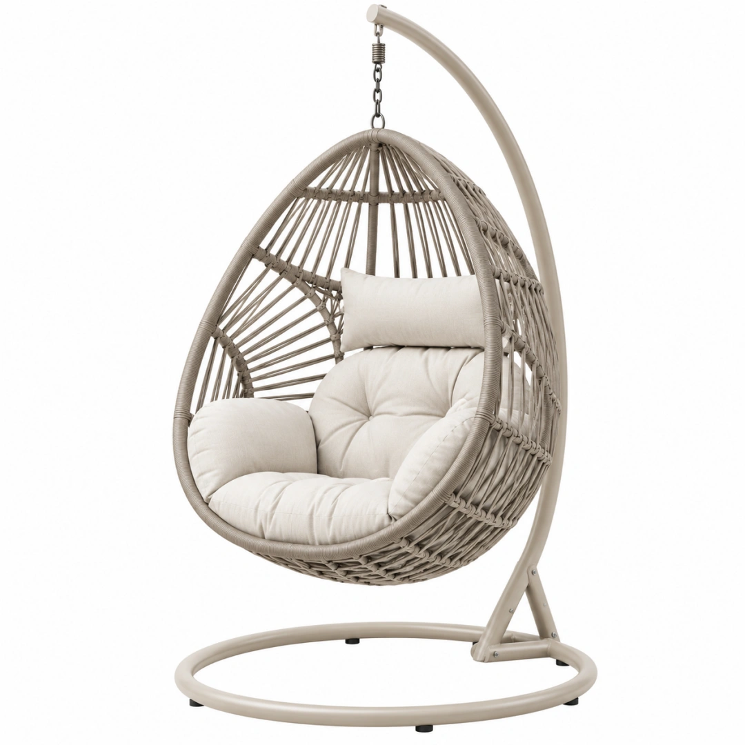 Sillón colgante 105 x 105 x 195 cm de ratán sintético beige con soporte de acero