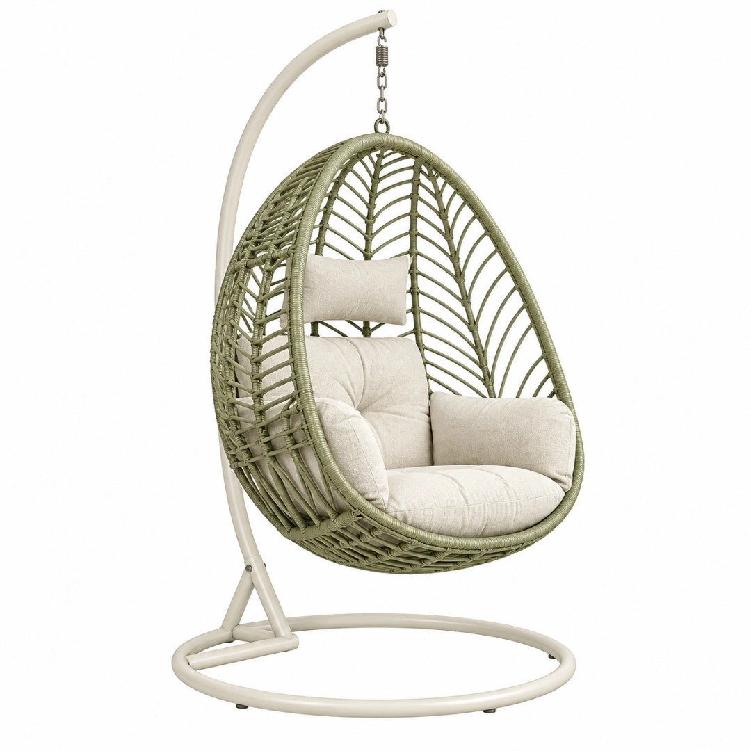 Sillón colgante 110 x 200 cm de ratán sintético verde con soporte metálico para jardín