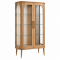 Vitrina 90 x 42 x 180 cm de madera color natural con puertas de vidrio estilo retro