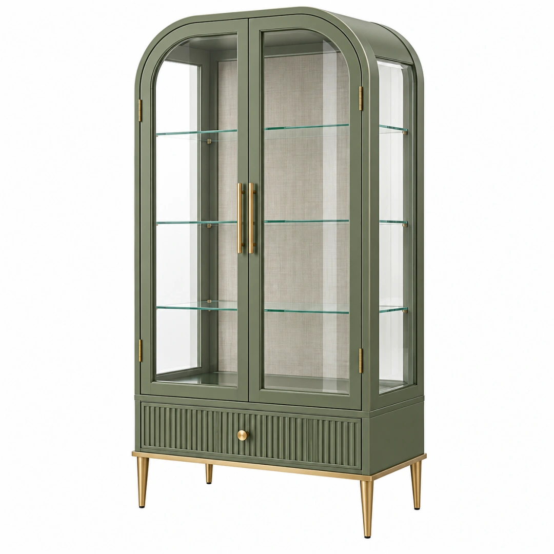 Vitrina 90 x 45 x 190 cm de madera y vidrio verde para salón estilo clásico