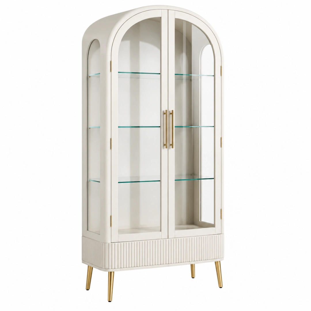 Vitrina 90 x 42 x 180 cm de madera y vidrio blanca para salón estilo contemporáneo
