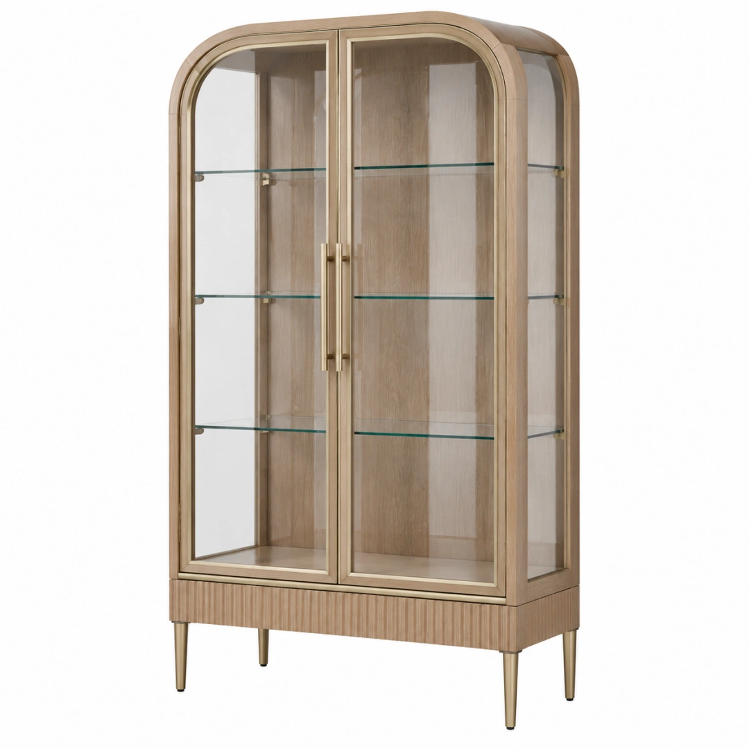 Vitrina de 90 x 40 x 180 cm de madera y vidrio color roble con 2 puertas estilo contemporáneo