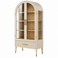 Vitrina 90 x 40 x 180 cm de madera crema con cristal y cajón estilo moderno
