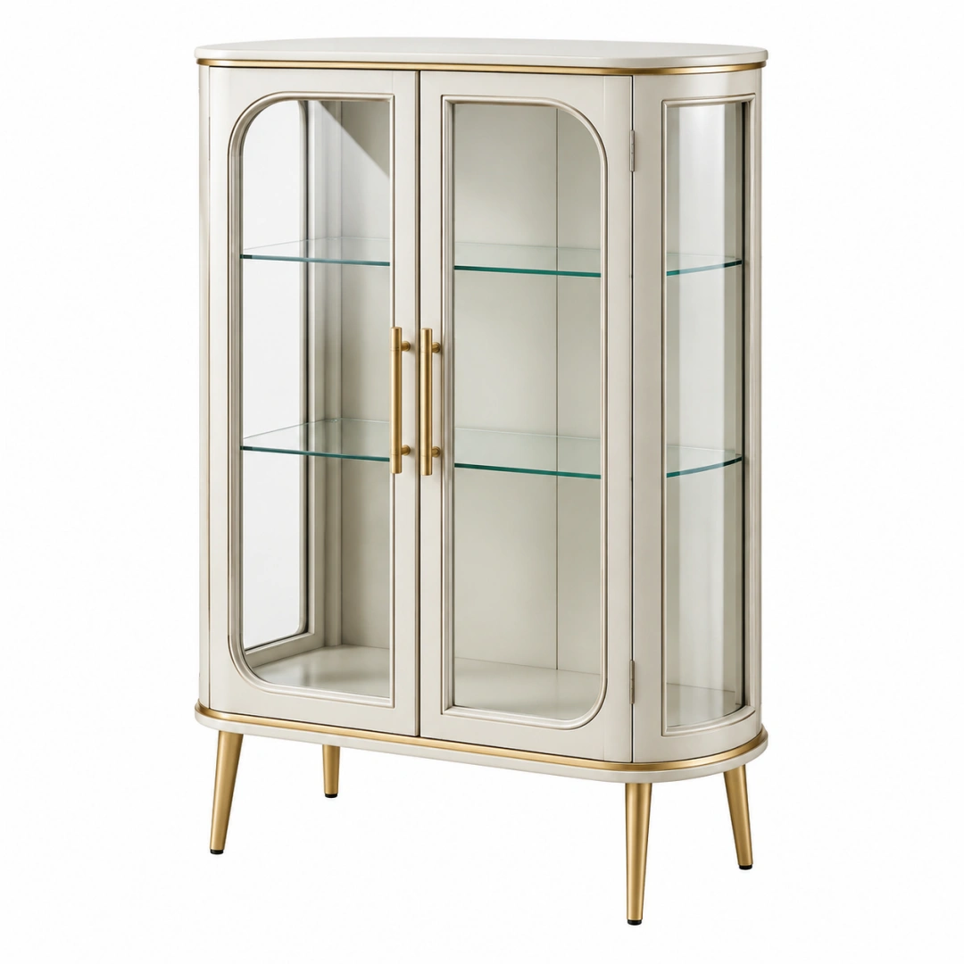 Vitrina 100 x 40 x 160 cm de cristal blanco y dorado con puertas para salón